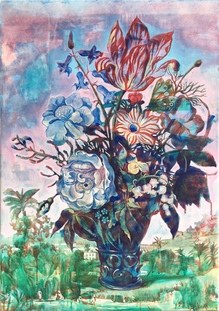 Kwiaty czerwca-II, tempera na płótnie, 100 x 70 cm